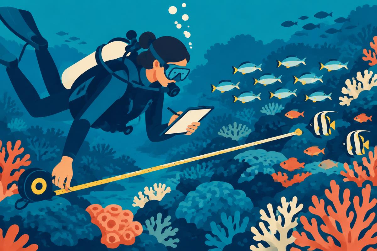 A diver taking a photo of a fish for research