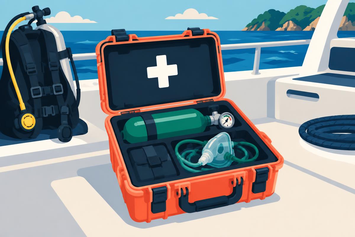 A flat illustration of an emergency oxygen kit