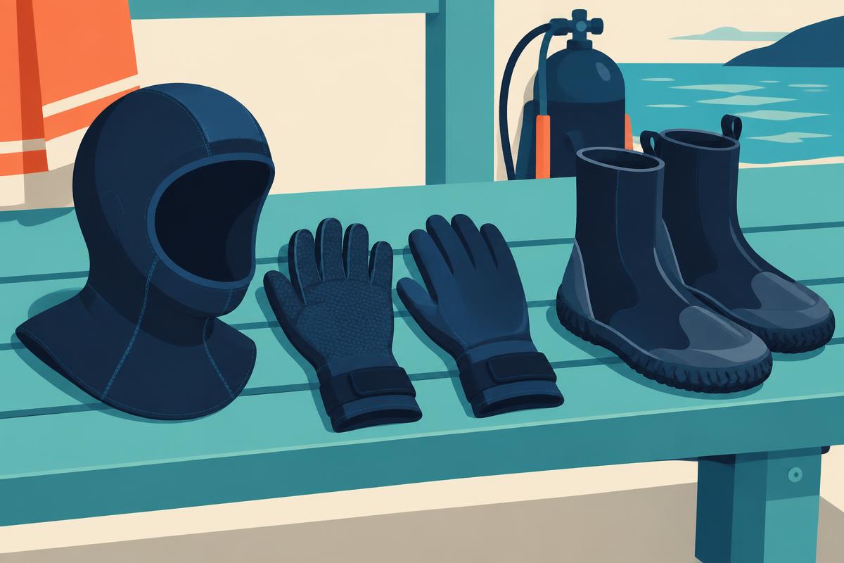 A diver wearing a thermal hood and gloves