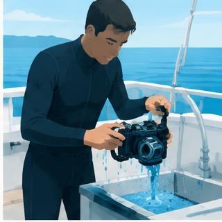Rinsing an underwater camera