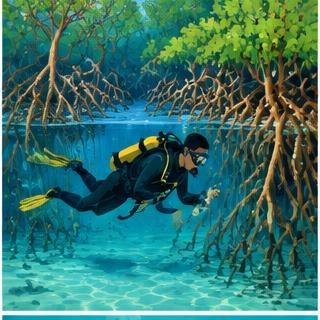 Mangrove roots and shallow water