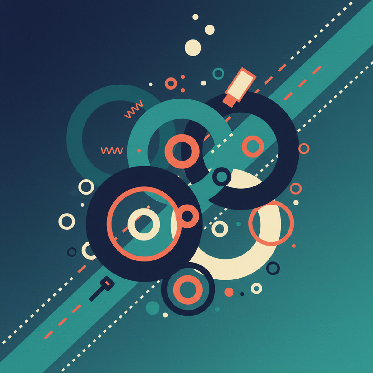 A flat, modern illustration showing a variety of black O-rings of different sizes, a small bottle of silicone grease, and a small spare parts kit laid out on a clean surface.